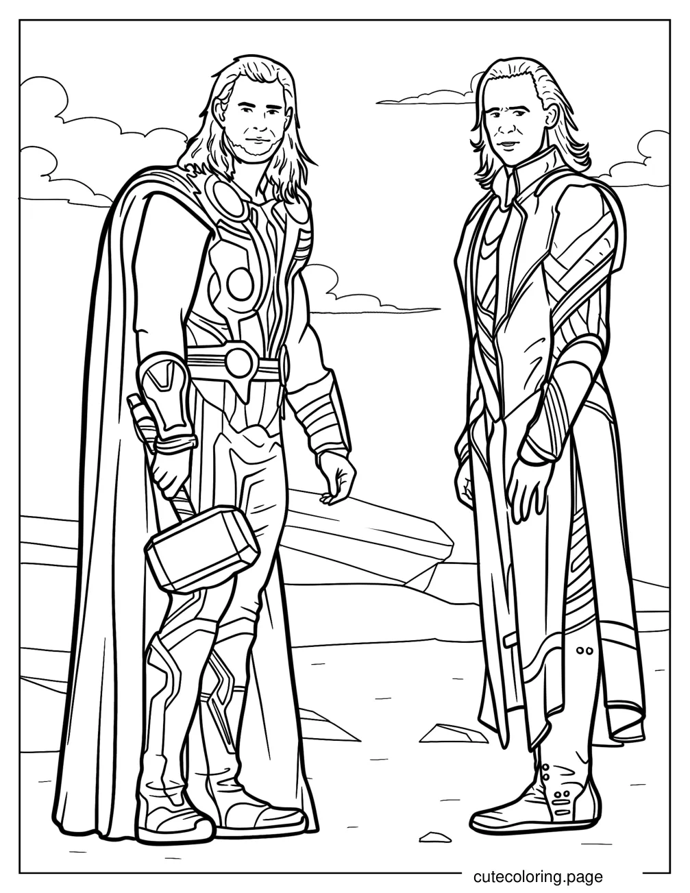 Chris Hemsworth And Tom Hiddleston As Thor And Loki coloring page