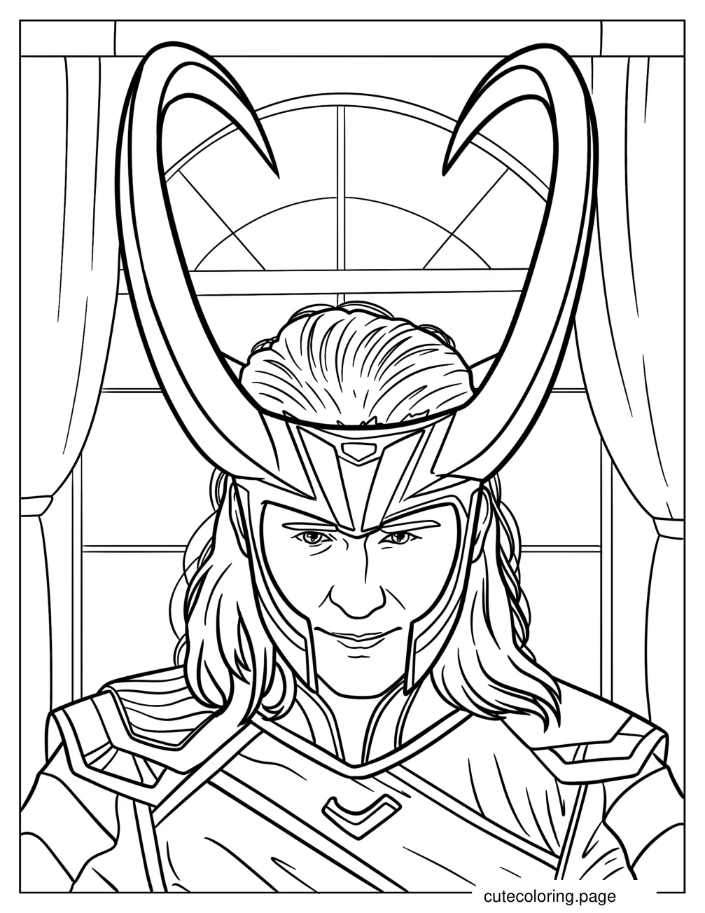 Close Up Of Loki With His Horned Helmet Coloring Sheet coloring page