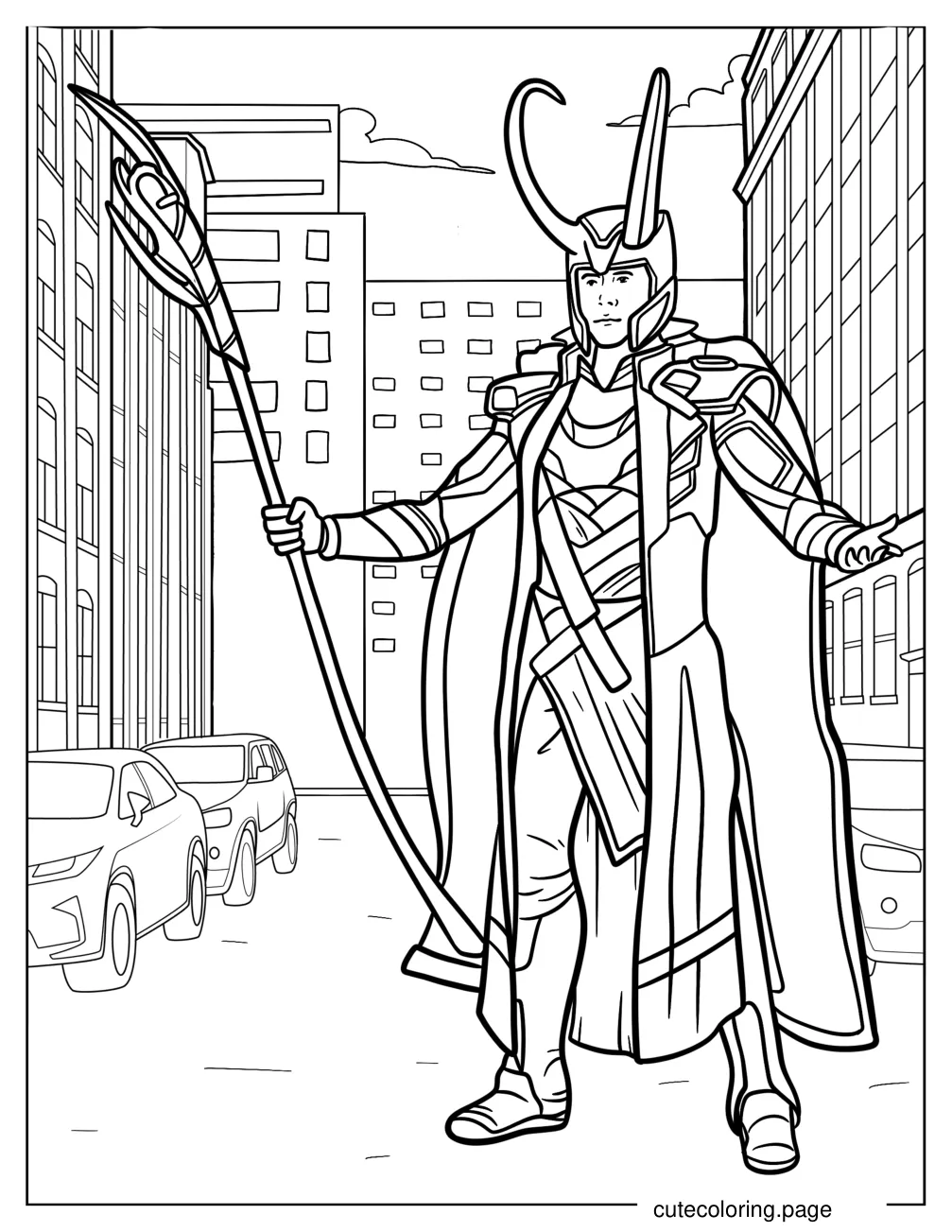 Evil Loki In The City coloring page