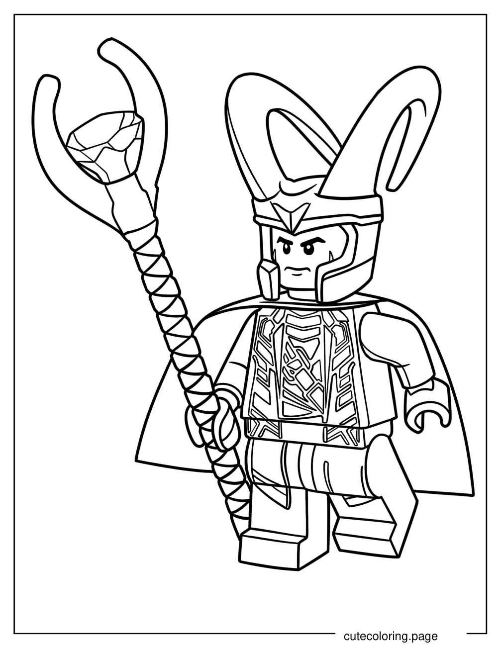 Lego Loki Holding Staff Coloring Page For Preschoolers coloring page