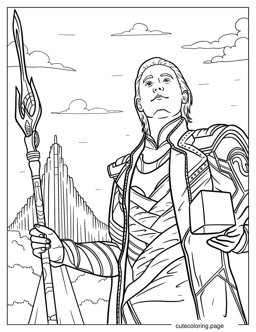 Loki With The Tesseract In Asgard Coloring Page coloring page