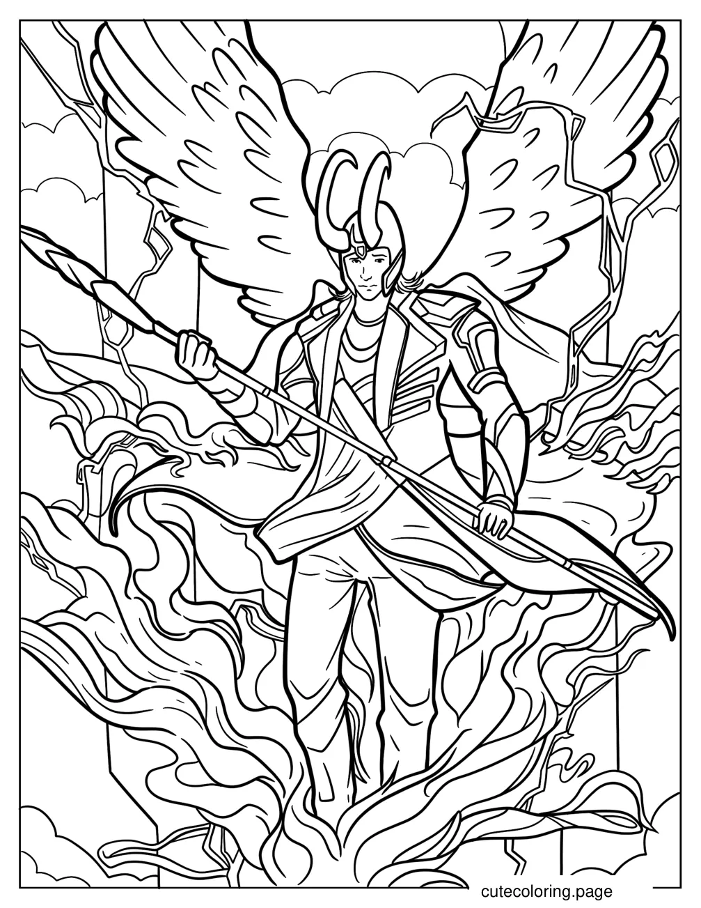 Loki With Wings Surrounded By Electricity coloring page