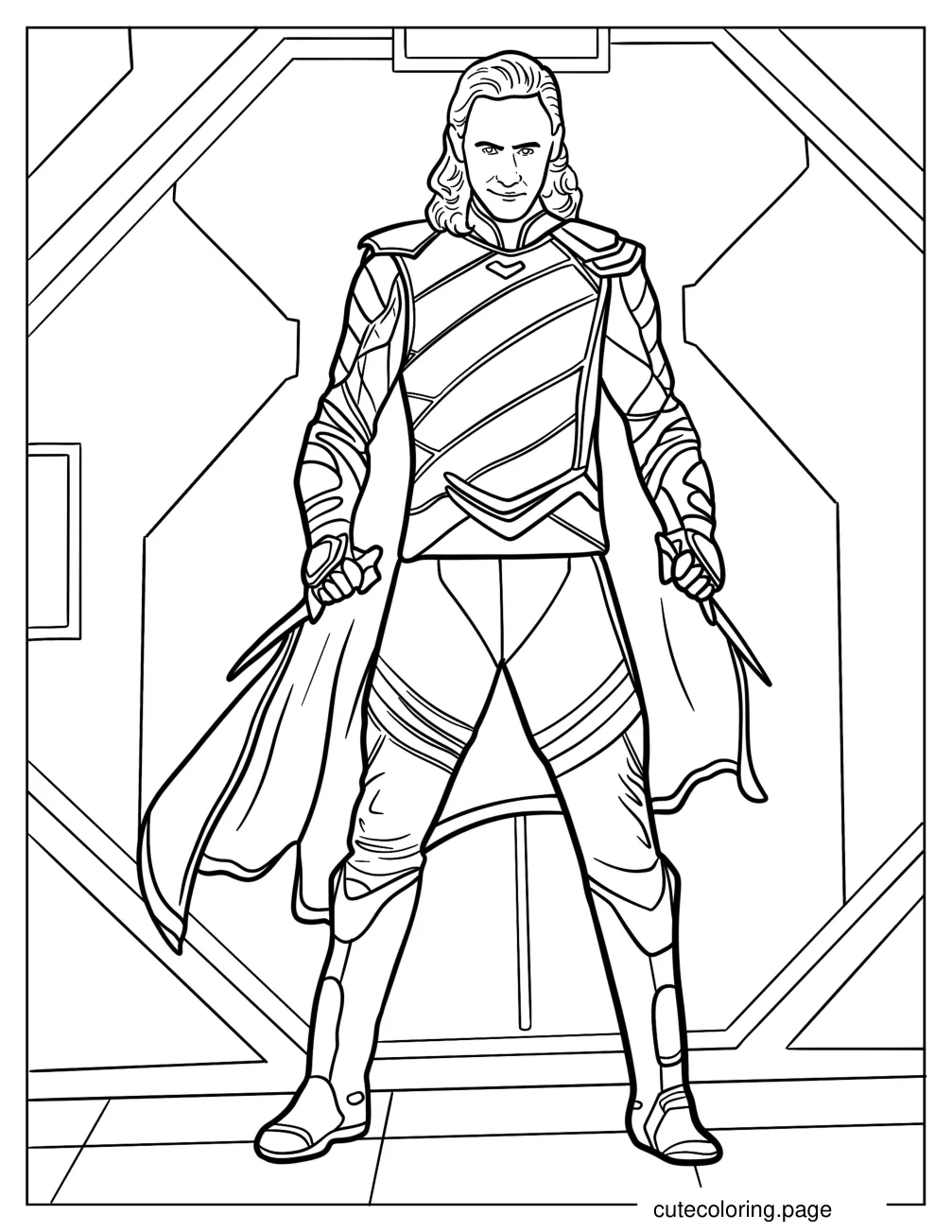 Smirking Loki Holding Daggers coloring page