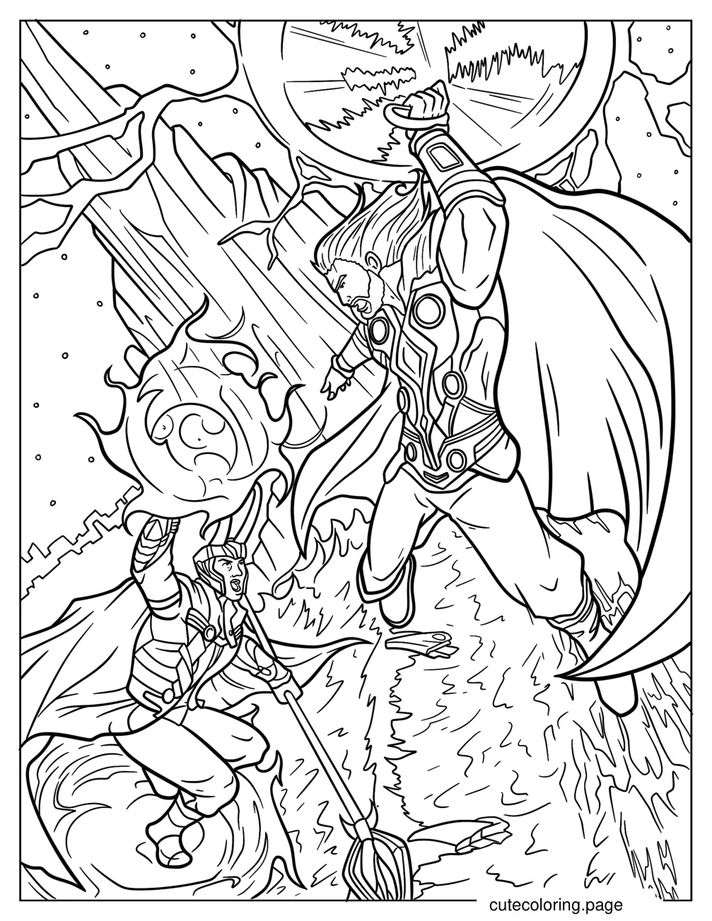 Thor Fighting Loki Coloring Sheet coloring page