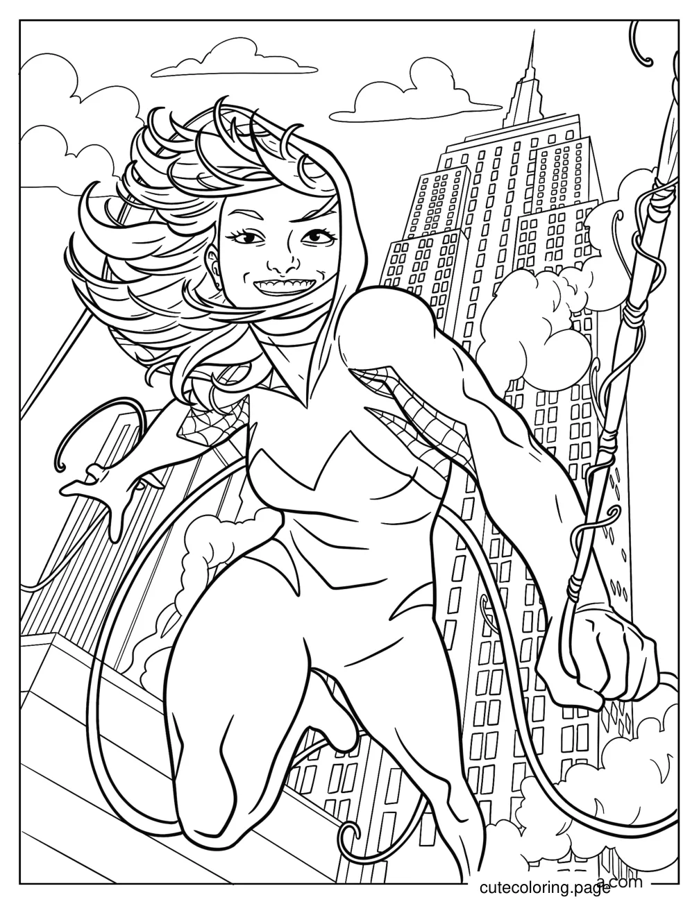 Comic Spider Gwen Running In The City Coloring Page coloring page