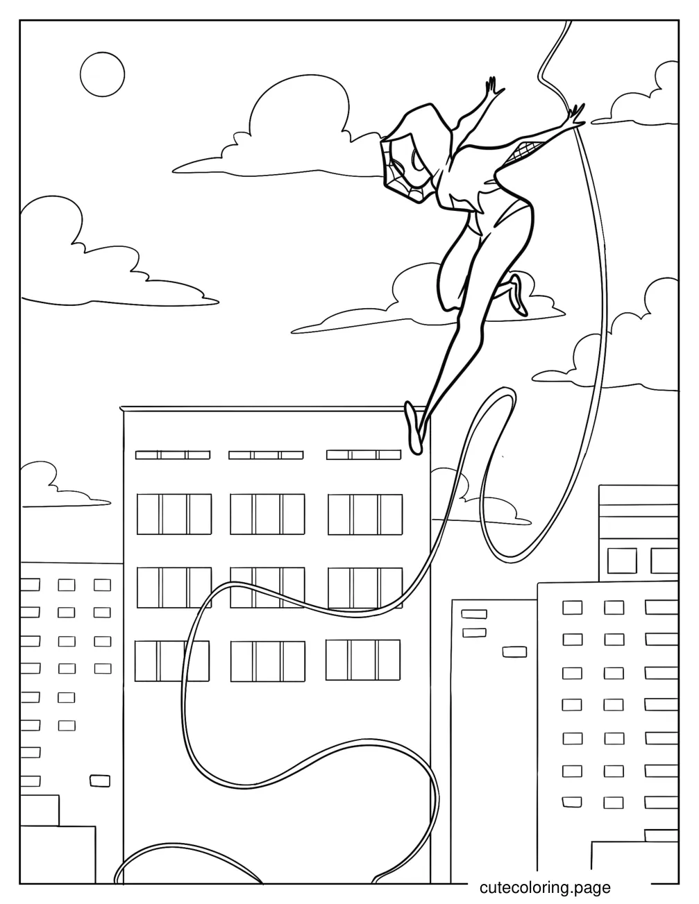 Easy Outline Of Spider Gwen At Night Coloring Page For Preschoolers coloring page