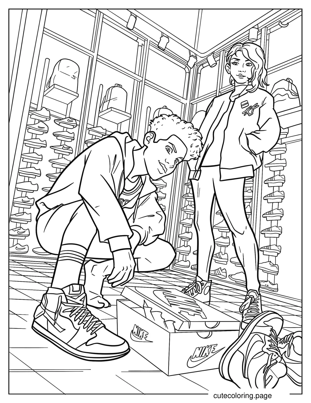 Miles Morales And Spider Gwen Wearing Nikes Coloring Page coloring page