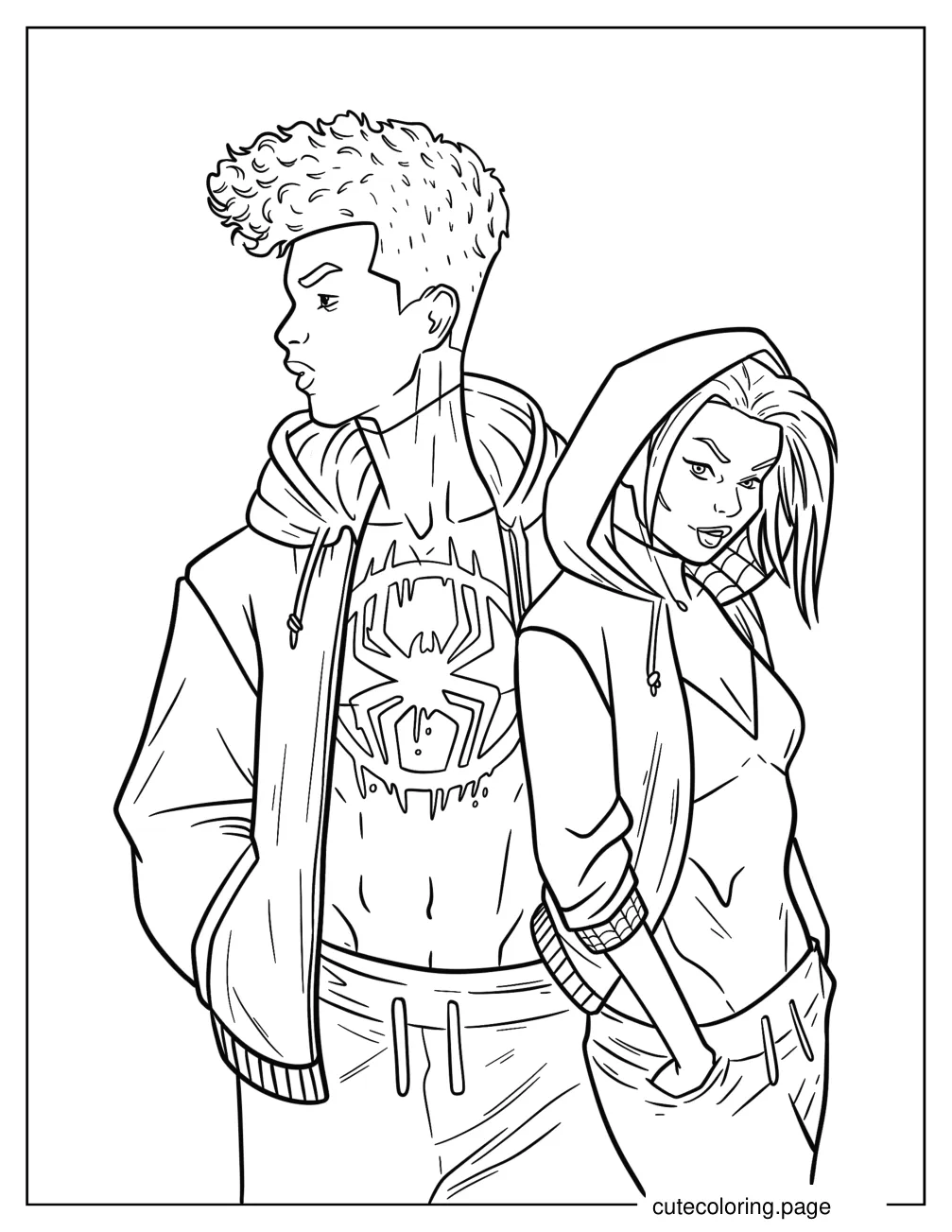 Punk Miles Morales And Spider Gwen Coloring Sheet coloring page