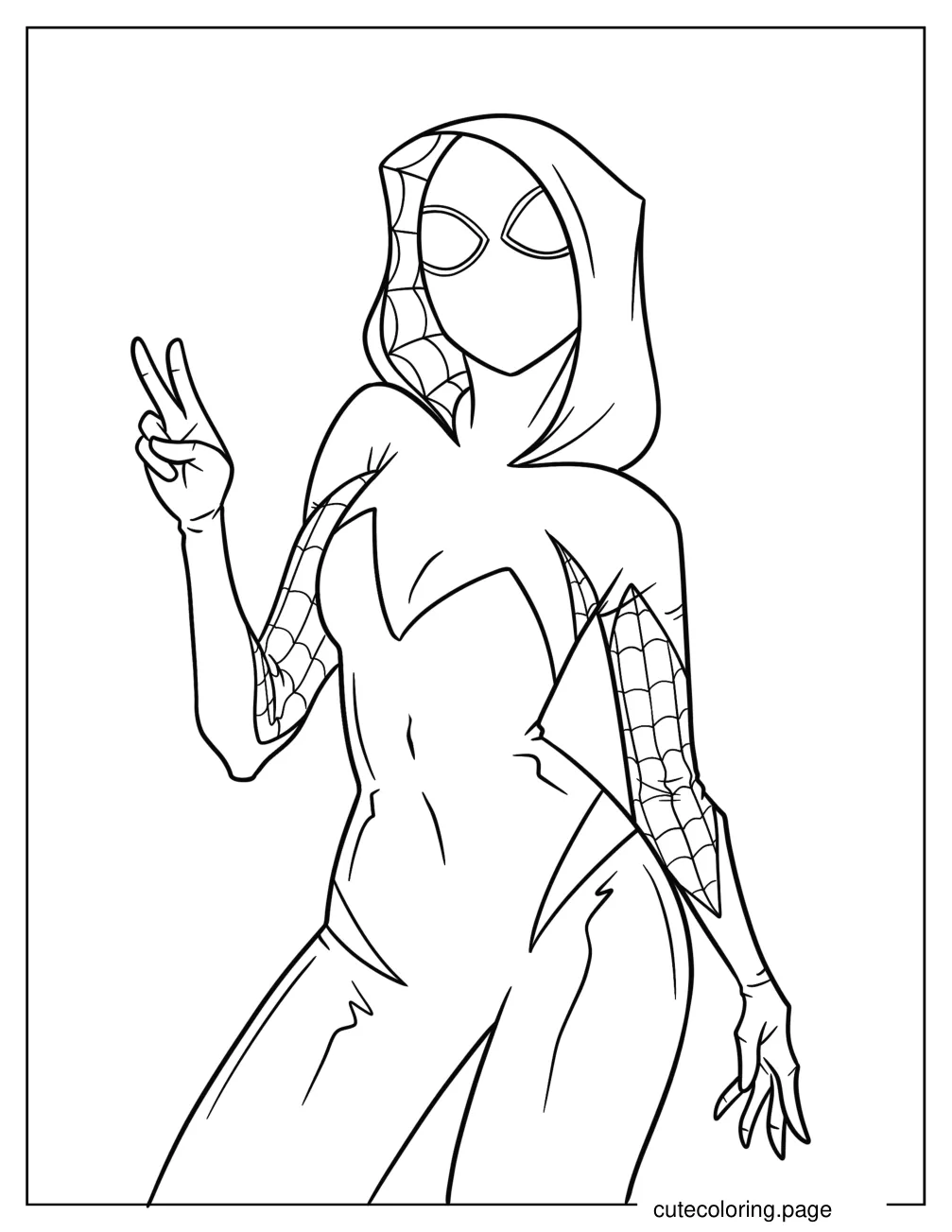 Simple Spider Gwen Doing Peace Sign Coloring Sheet For Kids coloring page