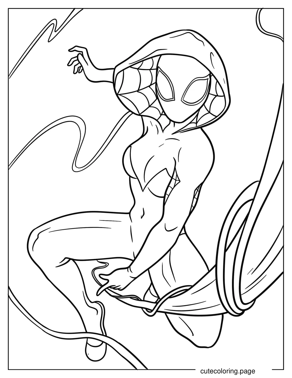 Spider Gwen Shooting Web Coloring Page coloring page