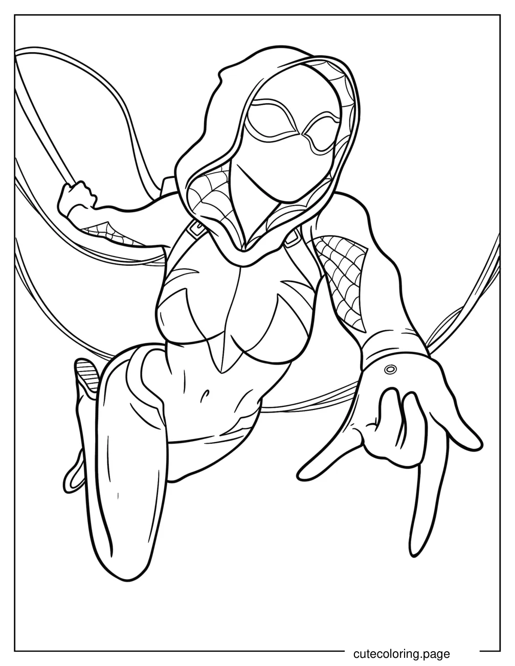 Spider Gwen Shooting Webs Coloring Page For Kids coloring page