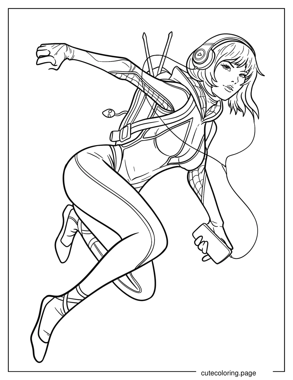 Spider Gwen Wearing Headphones And Backpack Coloring Page coloring page