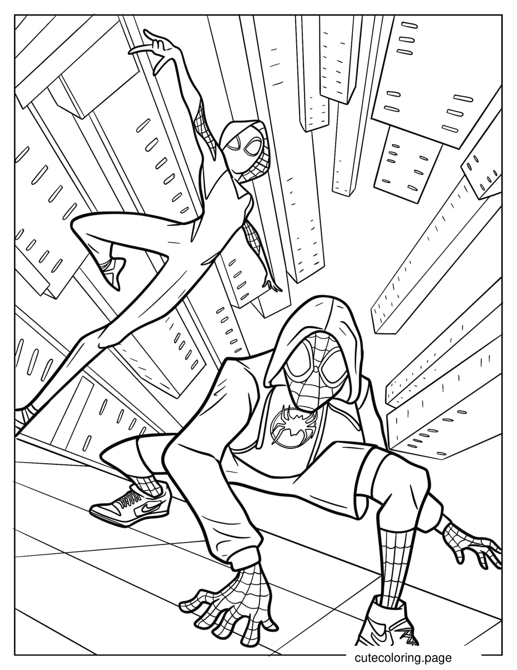 Spider Man And Spider Gwen In Action Coloring Sheet coloring page