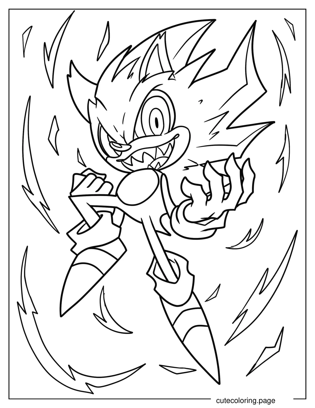 Evil Super Sonic With Sharp Teeth Coloring Page coloring page