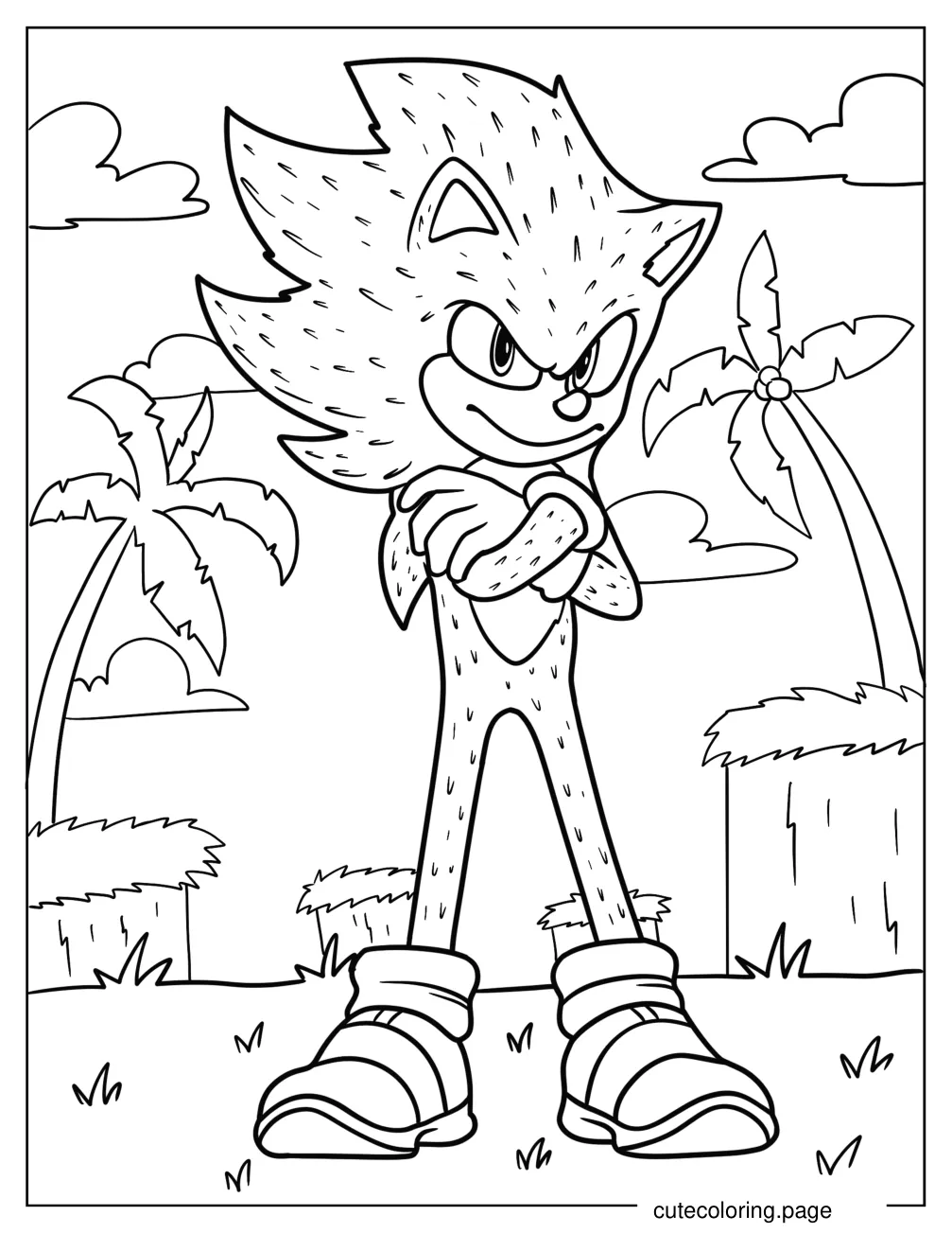 Furry Super Sonic With Arms Crossed Coloring Sheet coloring page