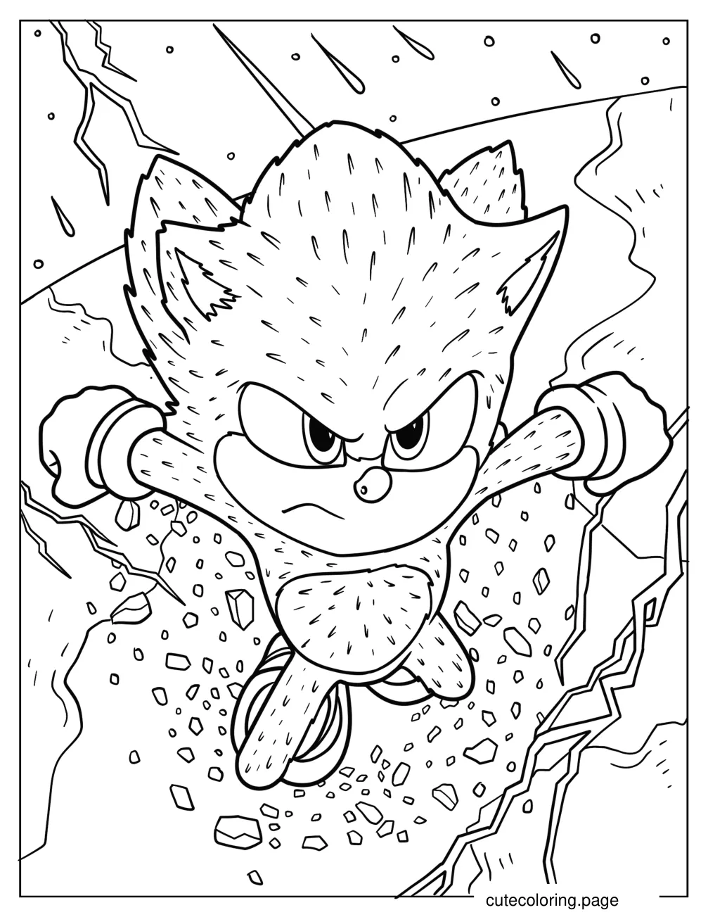 Realistic Super Sonic Breaking Through Wall coloring page