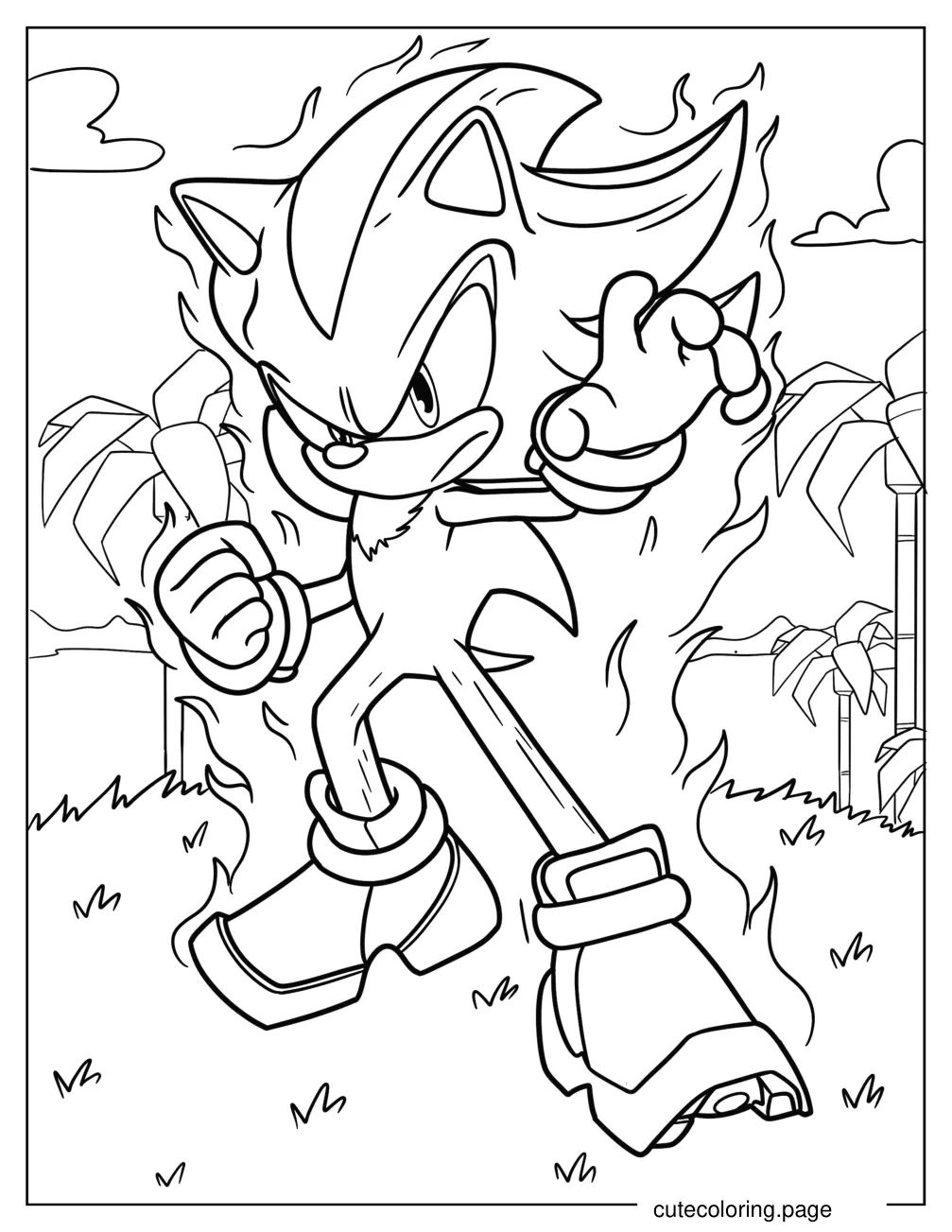 Super Sonic In Fighting Pose Coloring Page For Kids coloring page