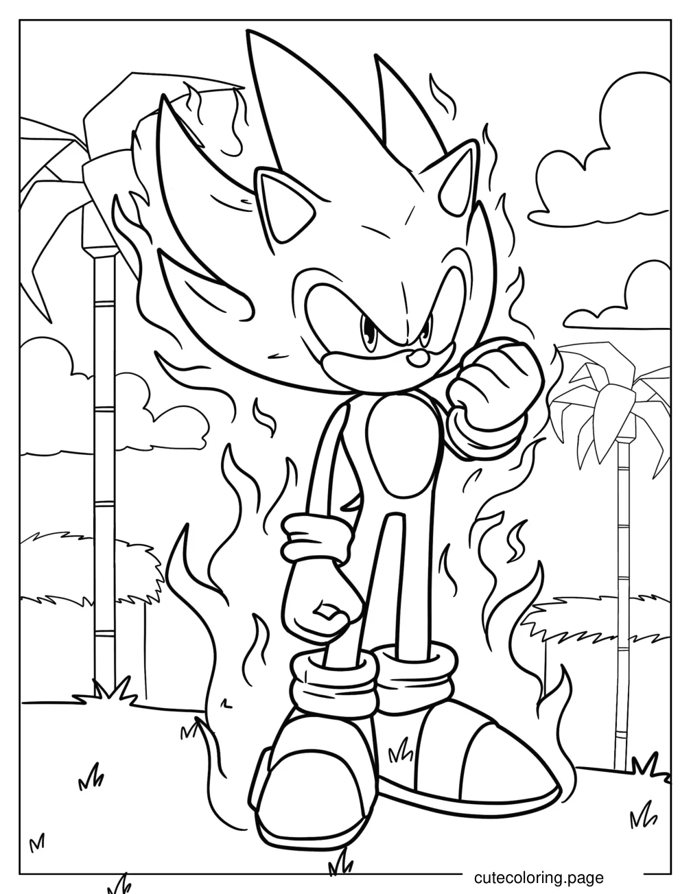 Super Sonic With Fist Up In Angel Island coloring page