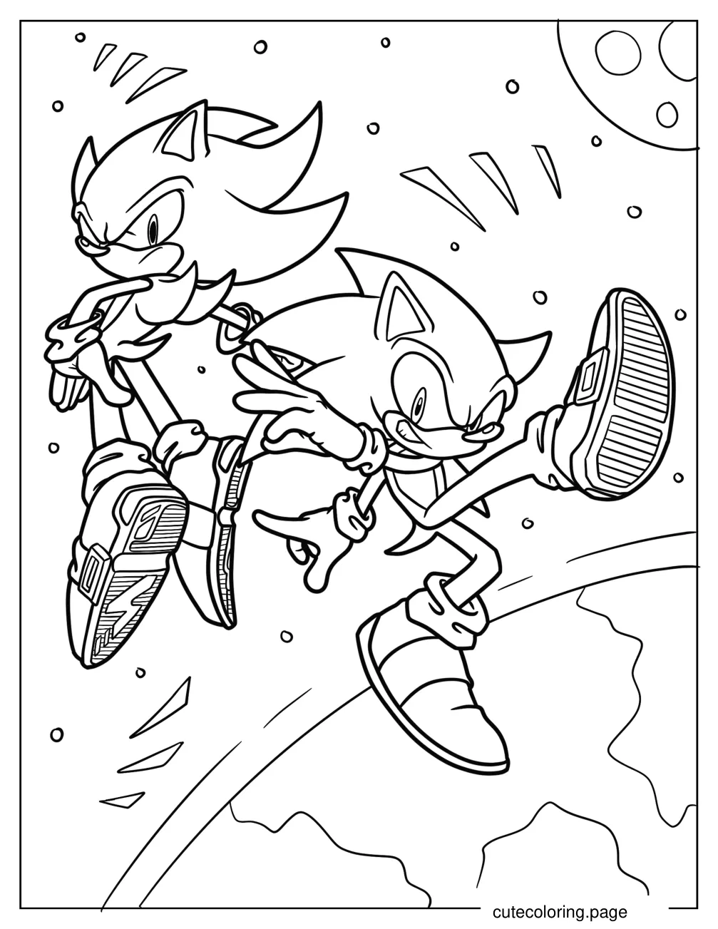 Super Sonic With Sonic In Outer Space Coloring Page coloring page