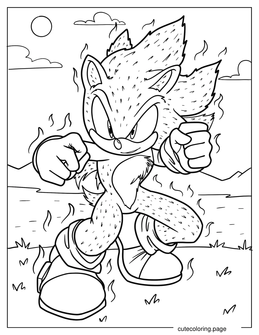 Super Sonic With Textured Skin Coloring Sheet coloring page