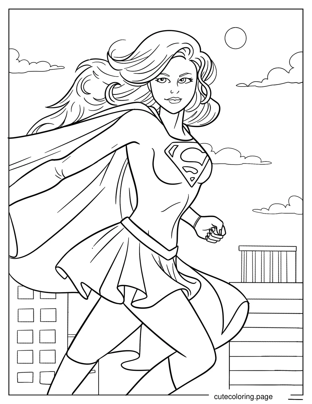 Cartoon Supergirl In The Sky Coloring Page For Kids coloring page