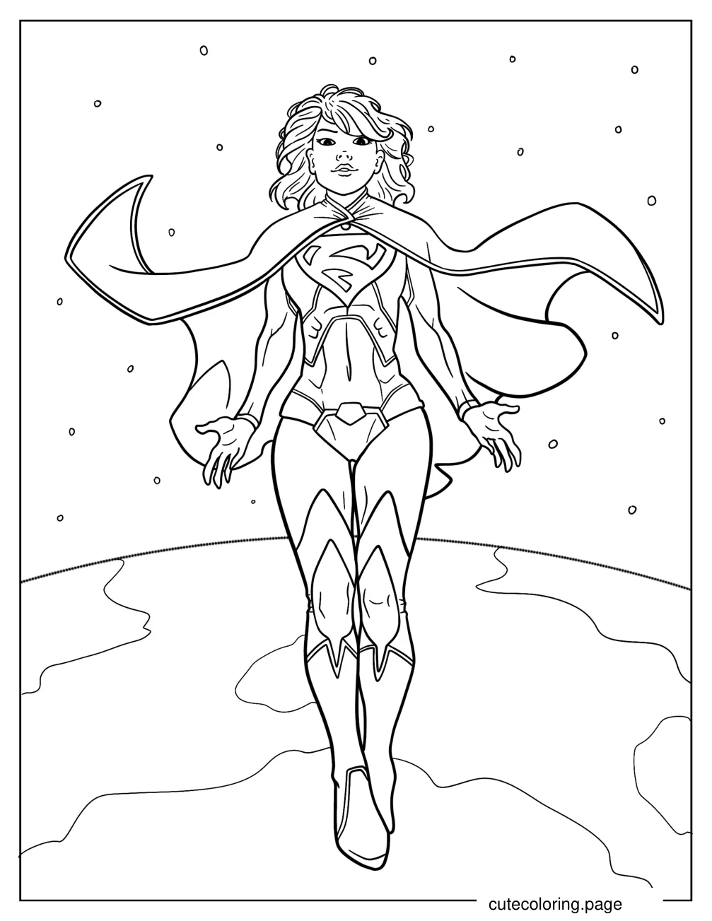 Comic Supergirl Flying Above Earth Coloring Page coloring page