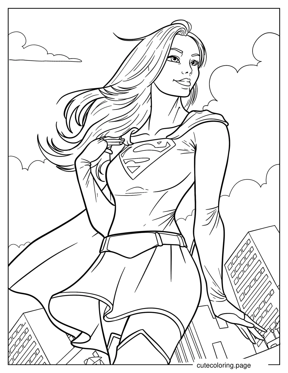 Comic Supergirl In The Clouds Coloring Page coloring page