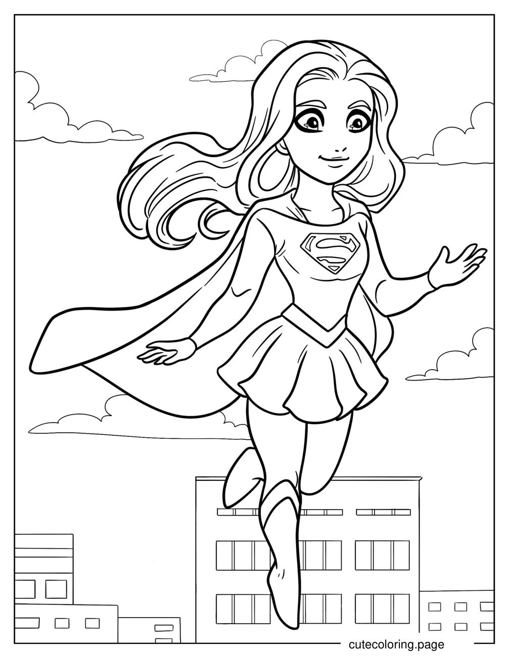 Kawaii Supergirl Coloring Page For Preschoolers coloring page