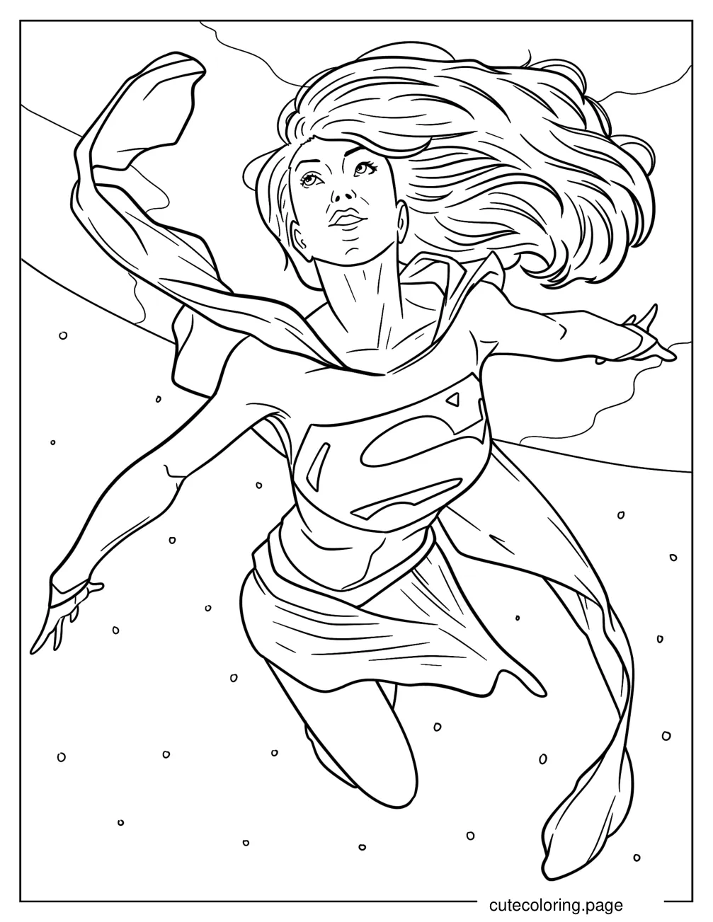 Supergirl Flying In Outerspace coloring page