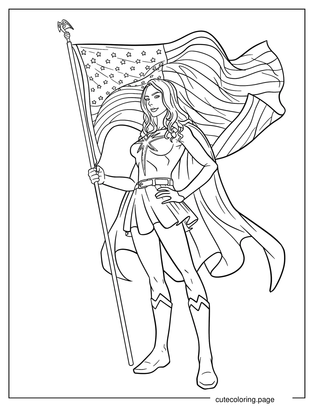 Supergirl Holding The American Flag coloring page