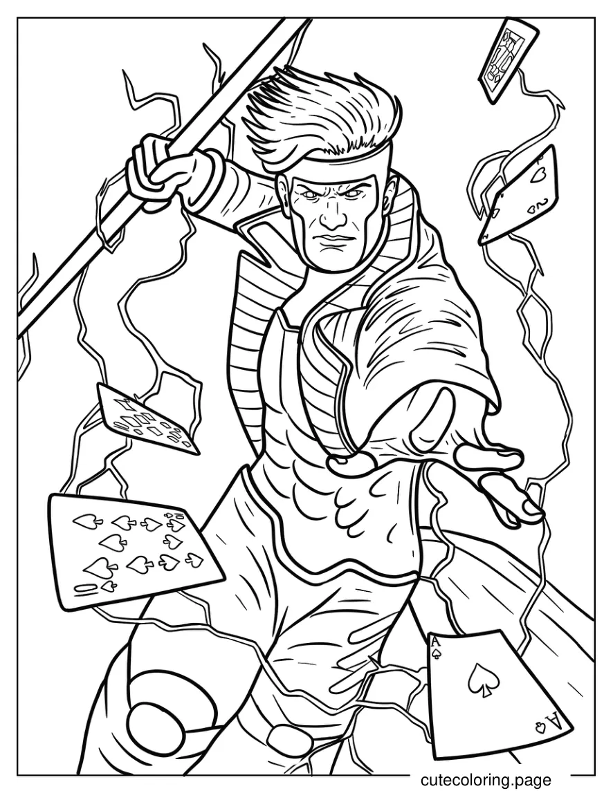 Detailed Gambit With His Cards Coloring Page coloring page