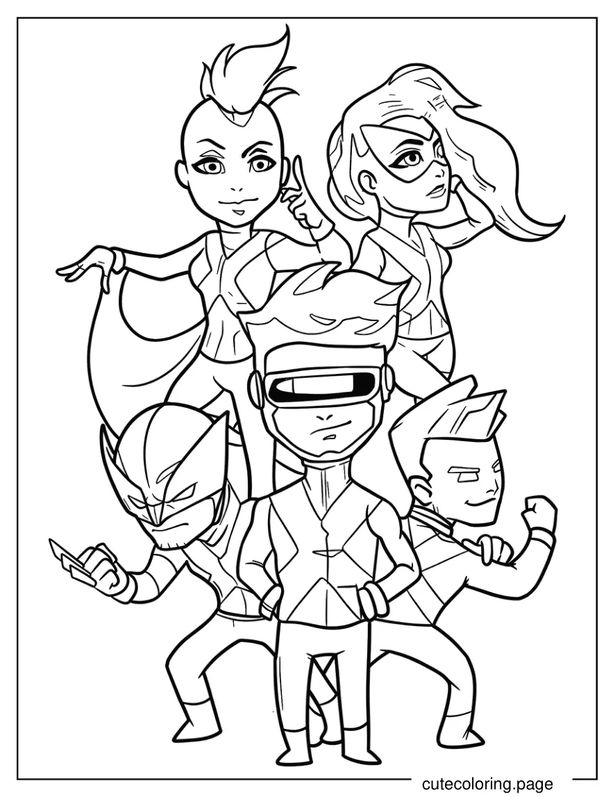 Kawaii X Men Cyclops Colossus Wolverine Storm And Phoenix Coloring Page For Kids coloring page