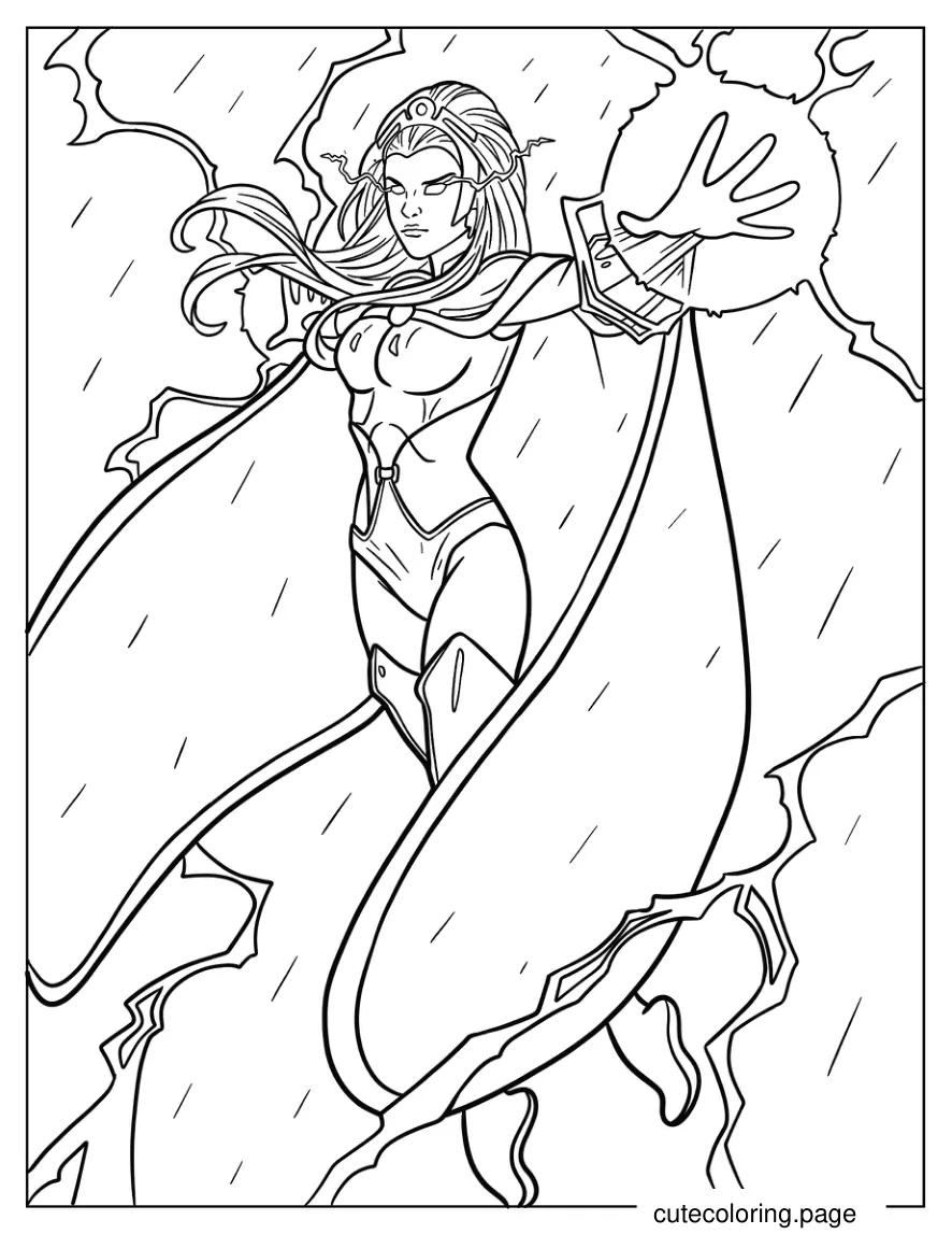 Storm Flying In The Sky With Lightning In Her Hands coloring page