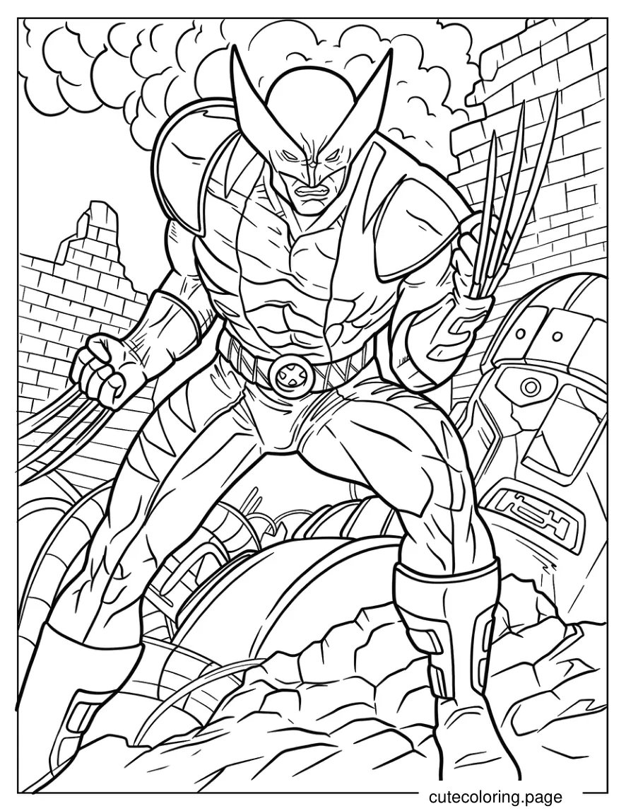 Wolverine In X Men Costume In Battlefield Coloring Page coloring page