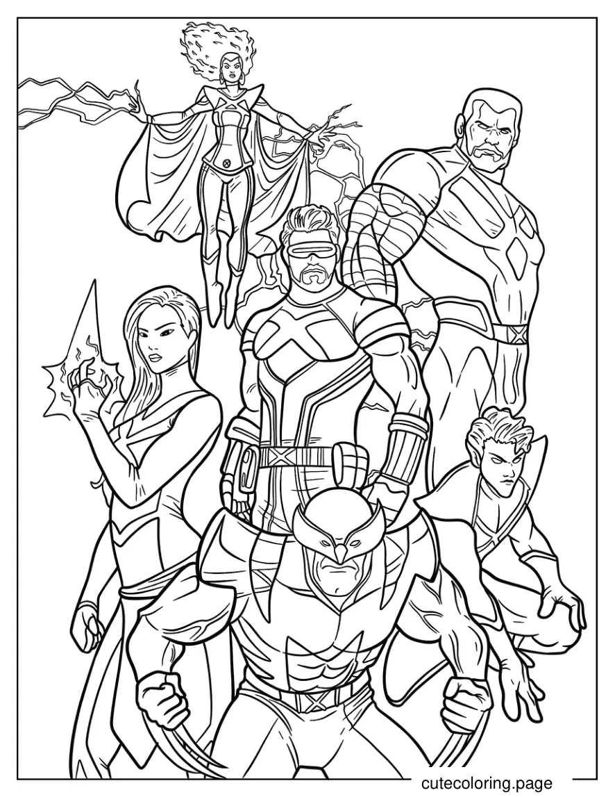 X Men Cyclops Wolverine Psylocke Colossus Storm And Nightcrawler Coloring Sheet coloring page