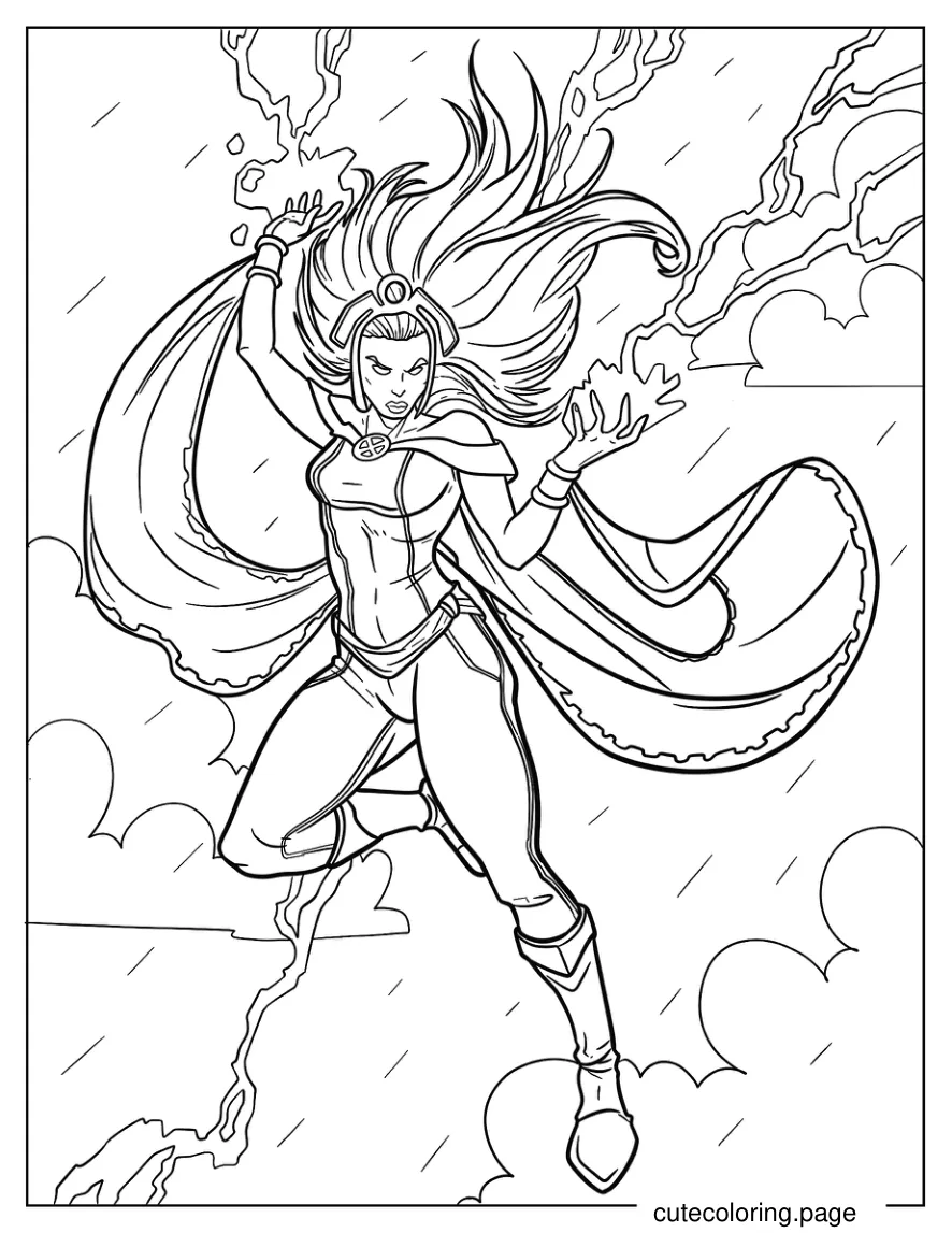 X Men Storm Summoning Lightning In The Rain Coloring Page coloring page